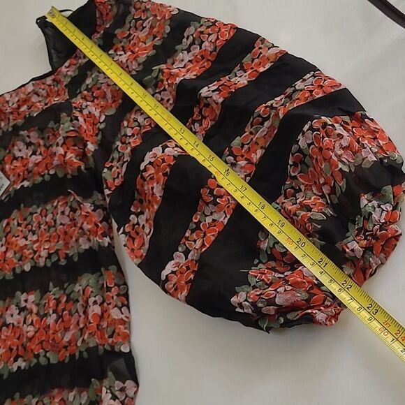 NEW SILK MASSIMO DUTTI ITALIAN MULBERRY BLACK RED LT ED Hong Kong BLOUSE 4 SMALL - Picture 8 of 12